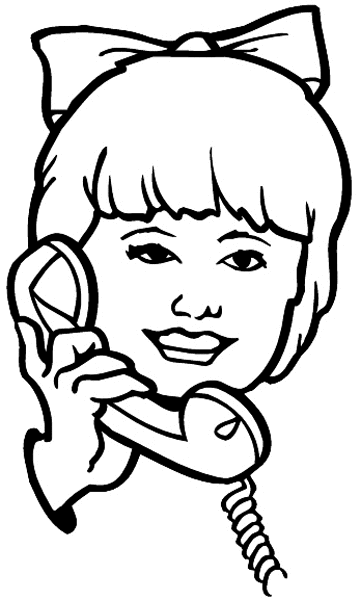 Girl on telephone vinyl sticker. Customize on line. Telephone 091-0199